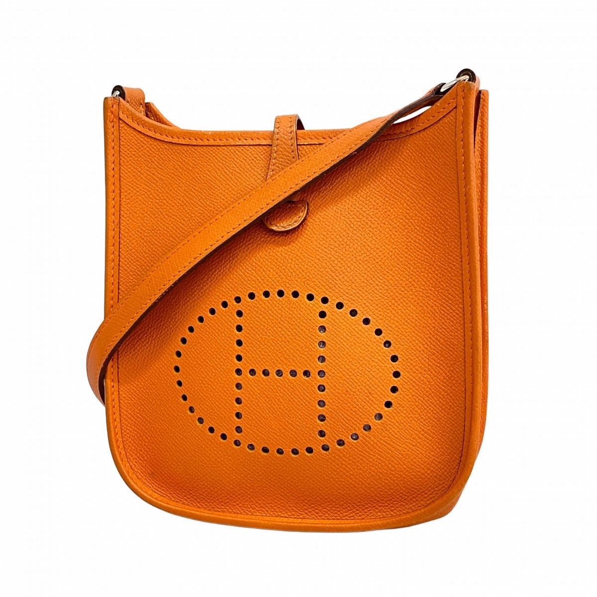 Hermes Shoulder Bag Evelyne TPM Veau Epsom Orange Silver