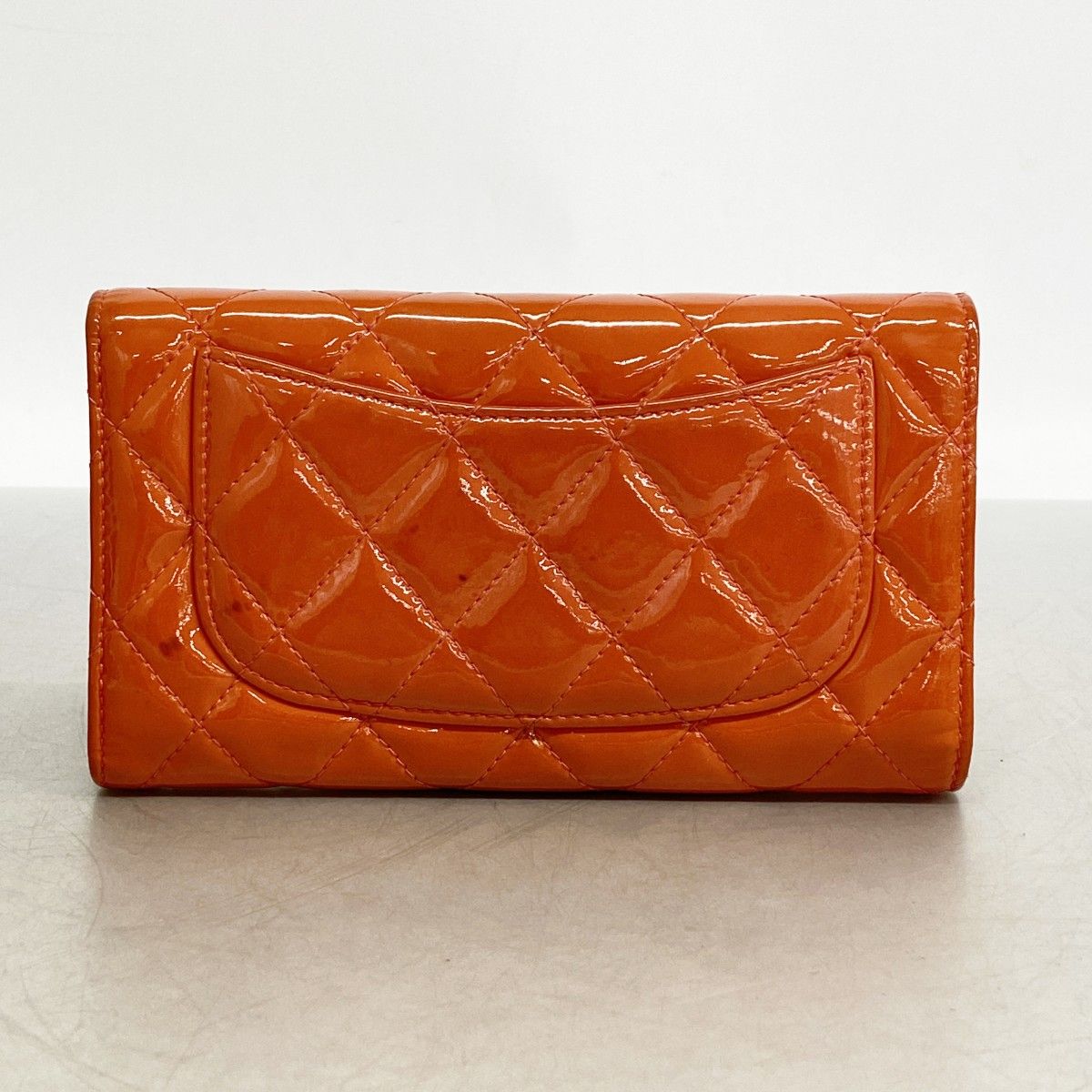 Chanel Wallet Quilted Patent Leather Orange Silver — view 8