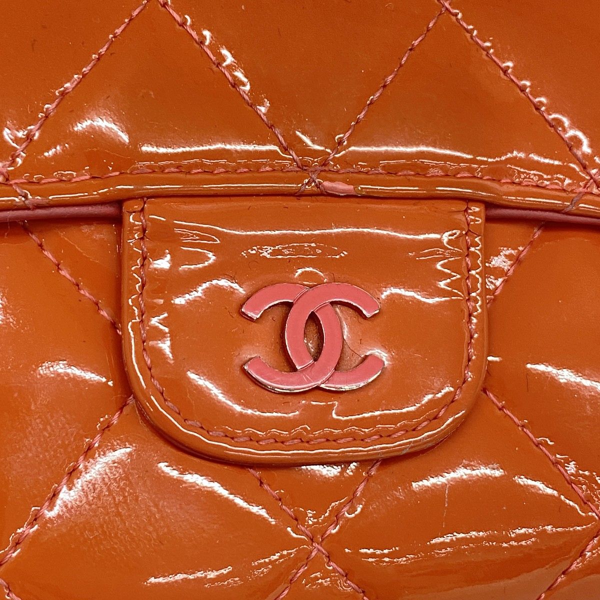 Chanel Wallet Quilted Patent Leather Orange Silver — view 7