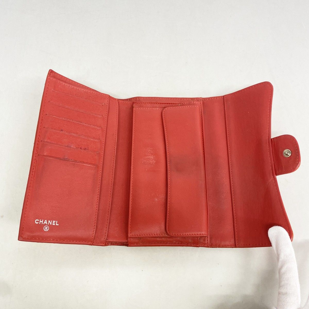 Chanel Wallet Quilted Patent Leather Orange Silver — view 3