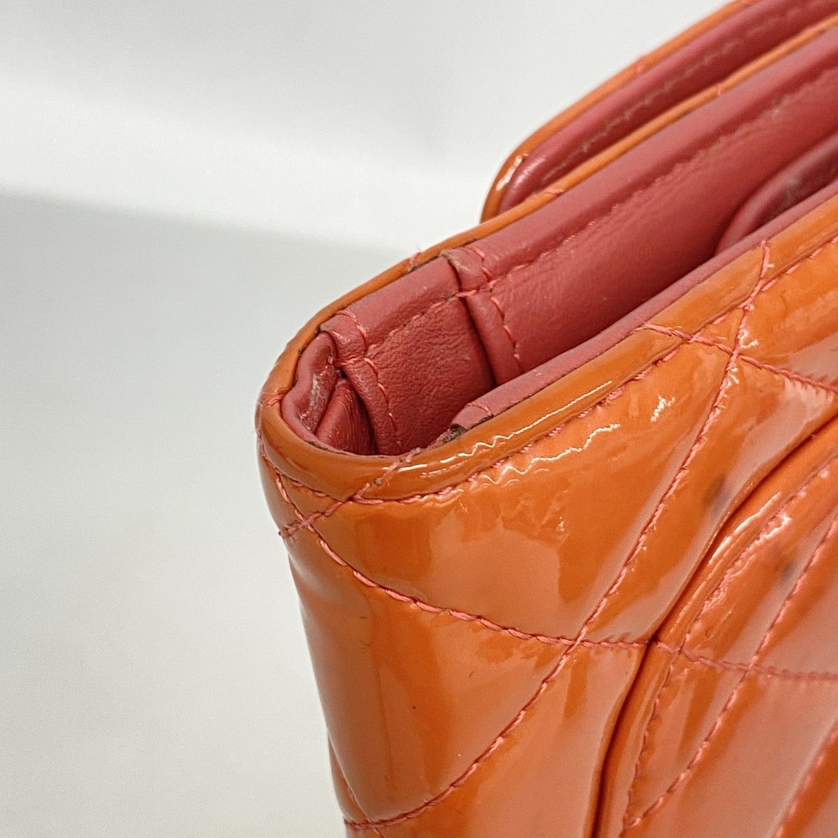 Chanel Wallet Quilted Patent Leather Orange Silver — view 5