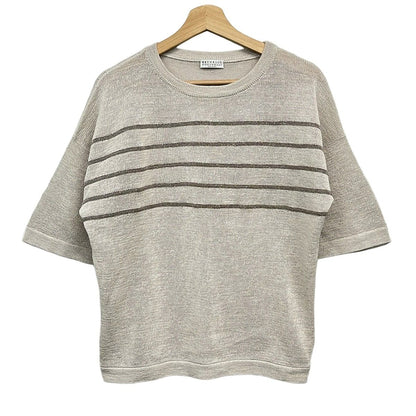 Brunello Cucinelli Short Sleevesweater Silver Kuru Knit Bo Leche
