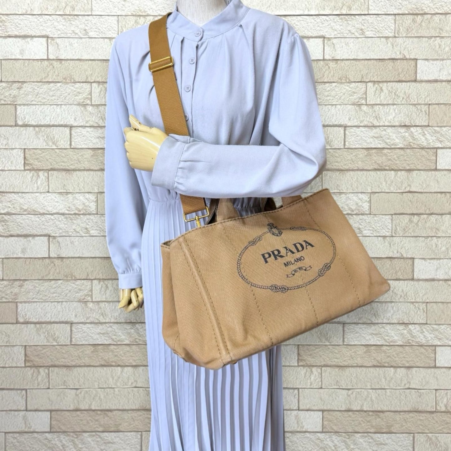 Prada Canapa Tote Shoulder Bag Canvas Brown — view 2