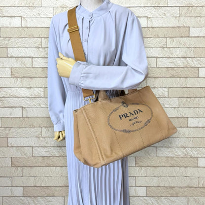 Prada Canapa Tote Shoulder Bag Canvas Brown — view 2