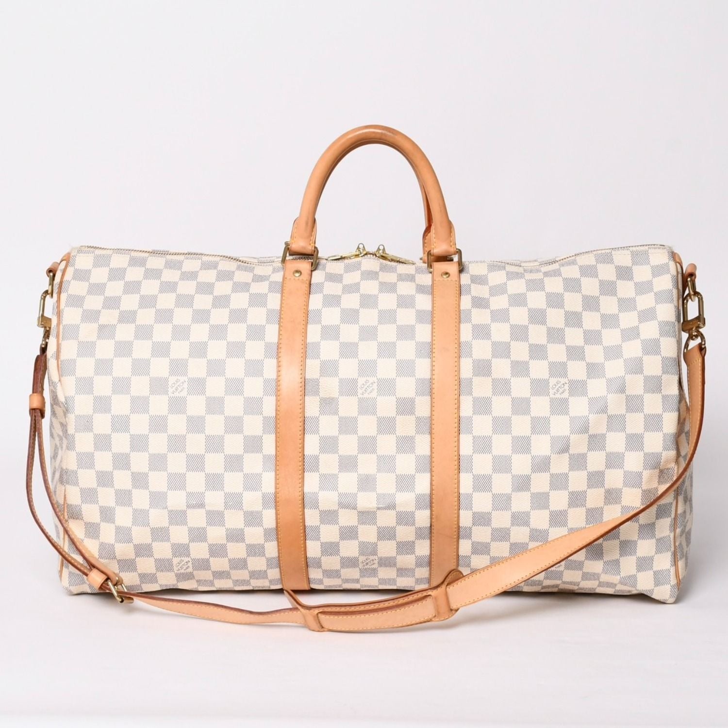 Louis Vuitton Boston Bag Keepall Bandouliere 55 Beige Damier Azur