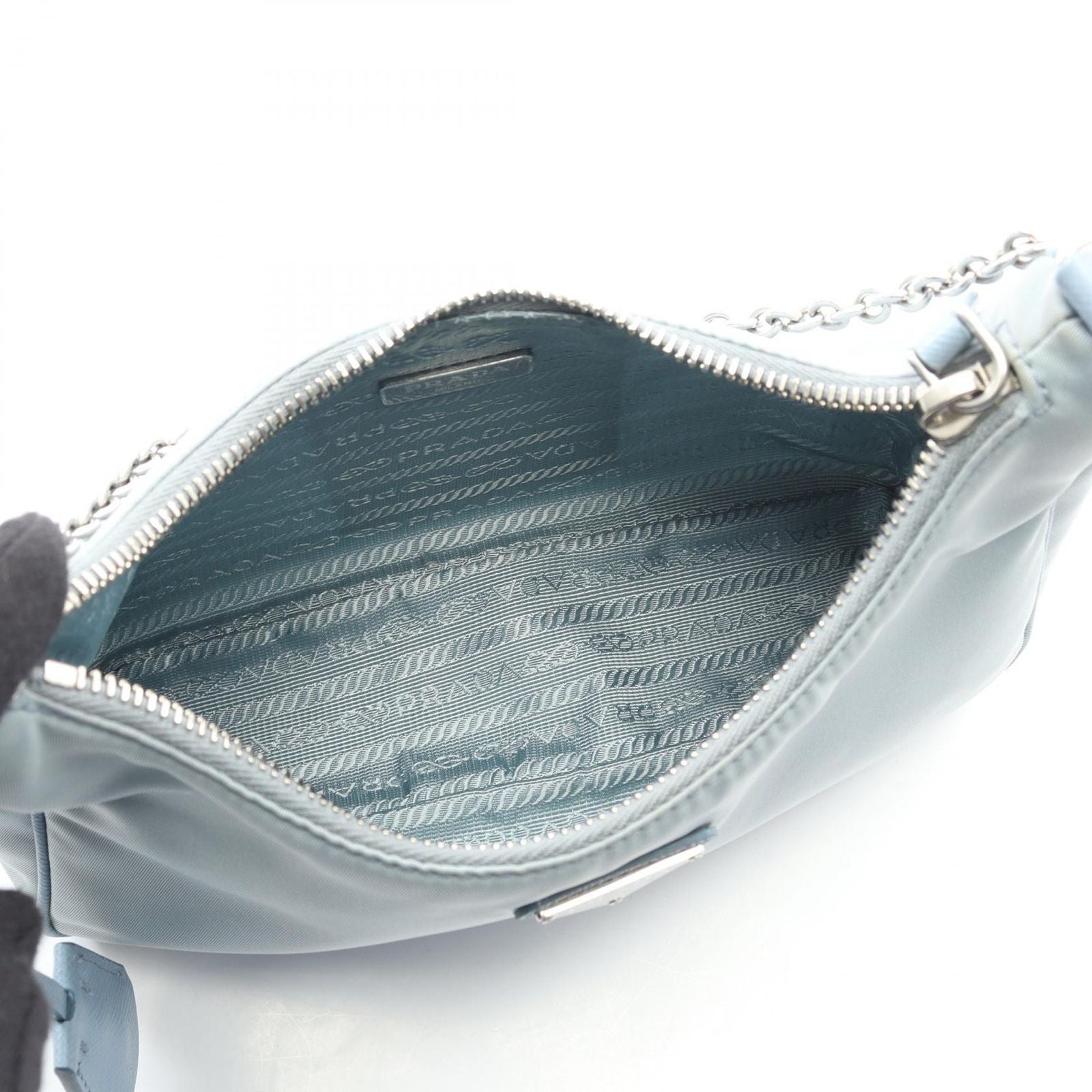 Prada Shoulder Bag Edition Light Blue Nylon Saffiano Leather — view 3