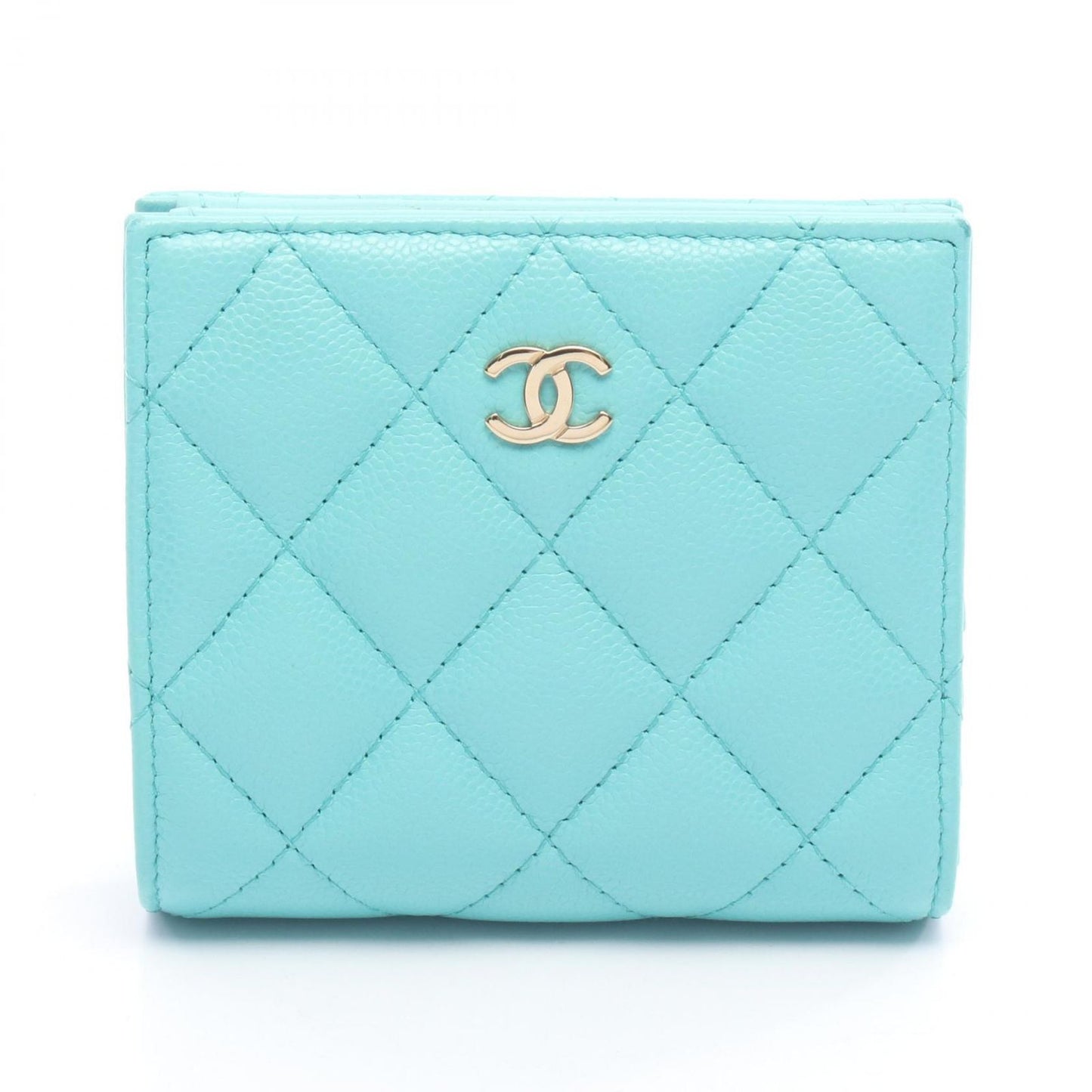 Chanel Bifold Wallet Quilted Classic Small Turquoise Leather