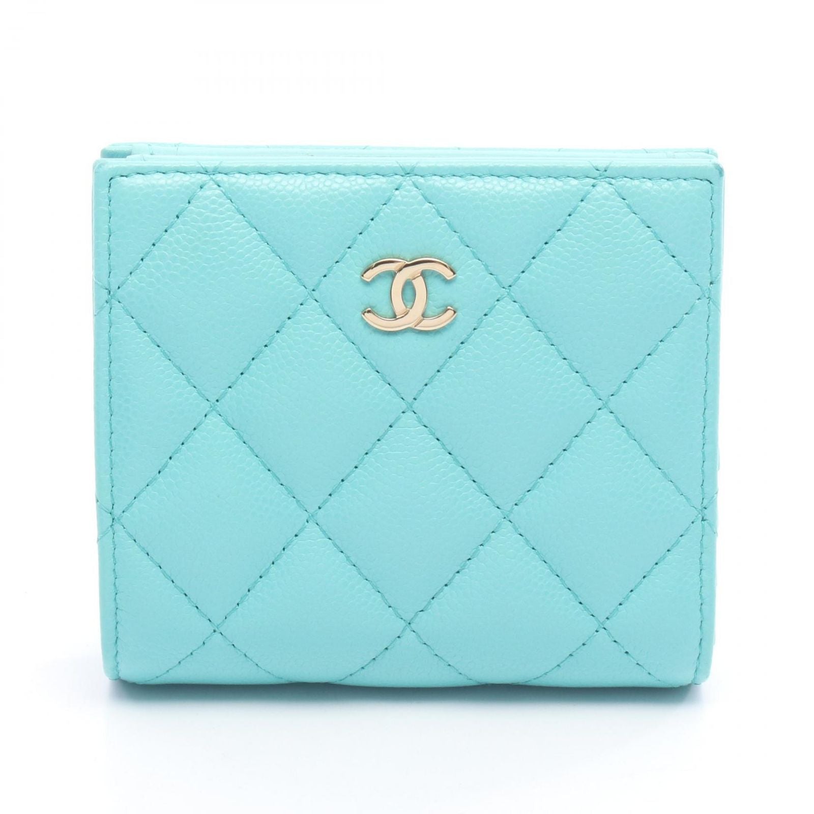 Chanel Bifold Wallet Quilted Classic Small Turquoise Leather