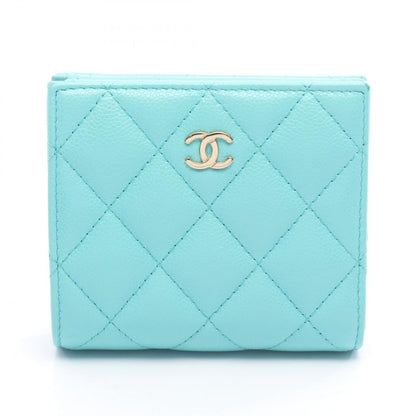 Chanel Bifold Wallet Quilted Classic Small Turquoise Leather