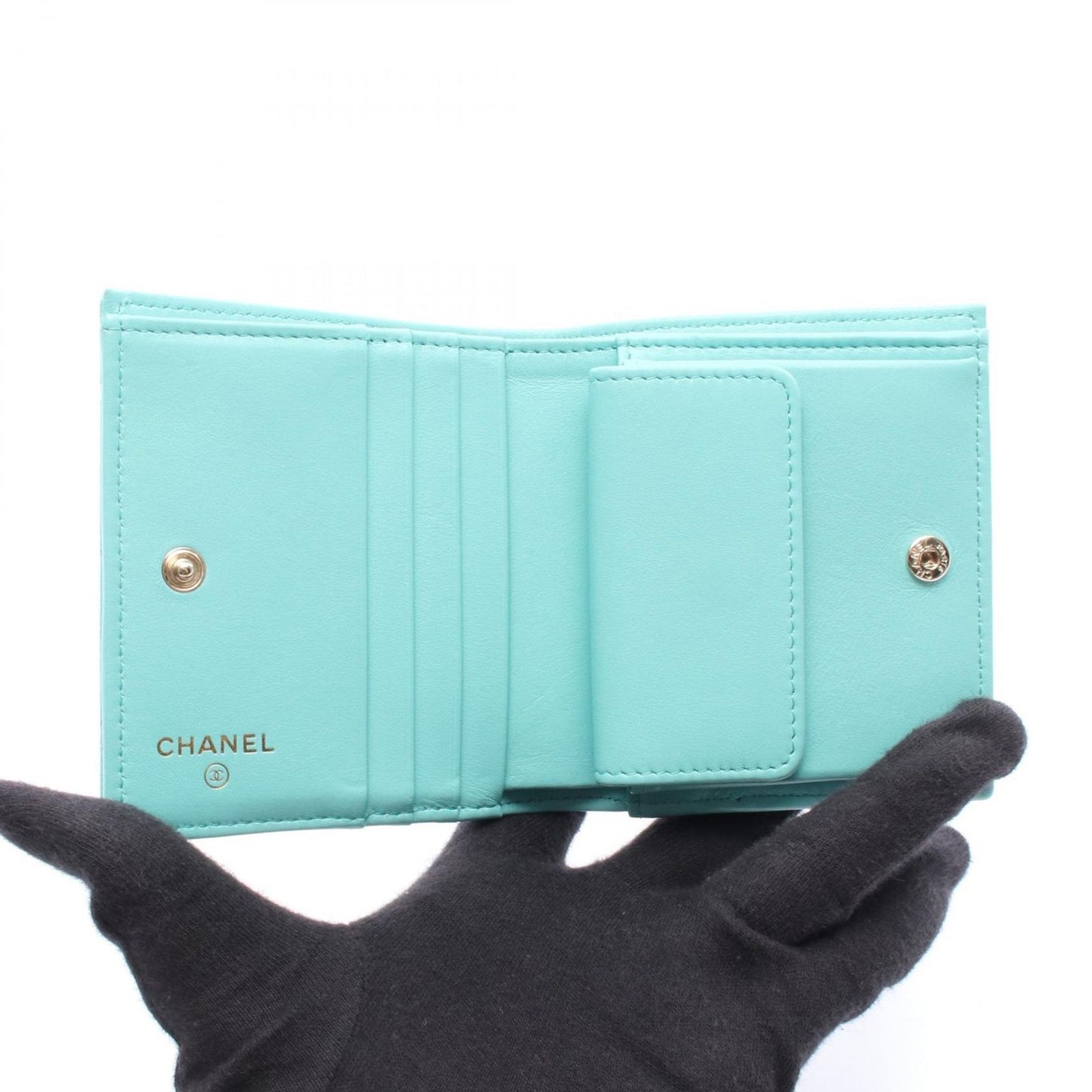 Chanel Bifold Wallet Quilted Classic Small Turquoise Leather — view 3