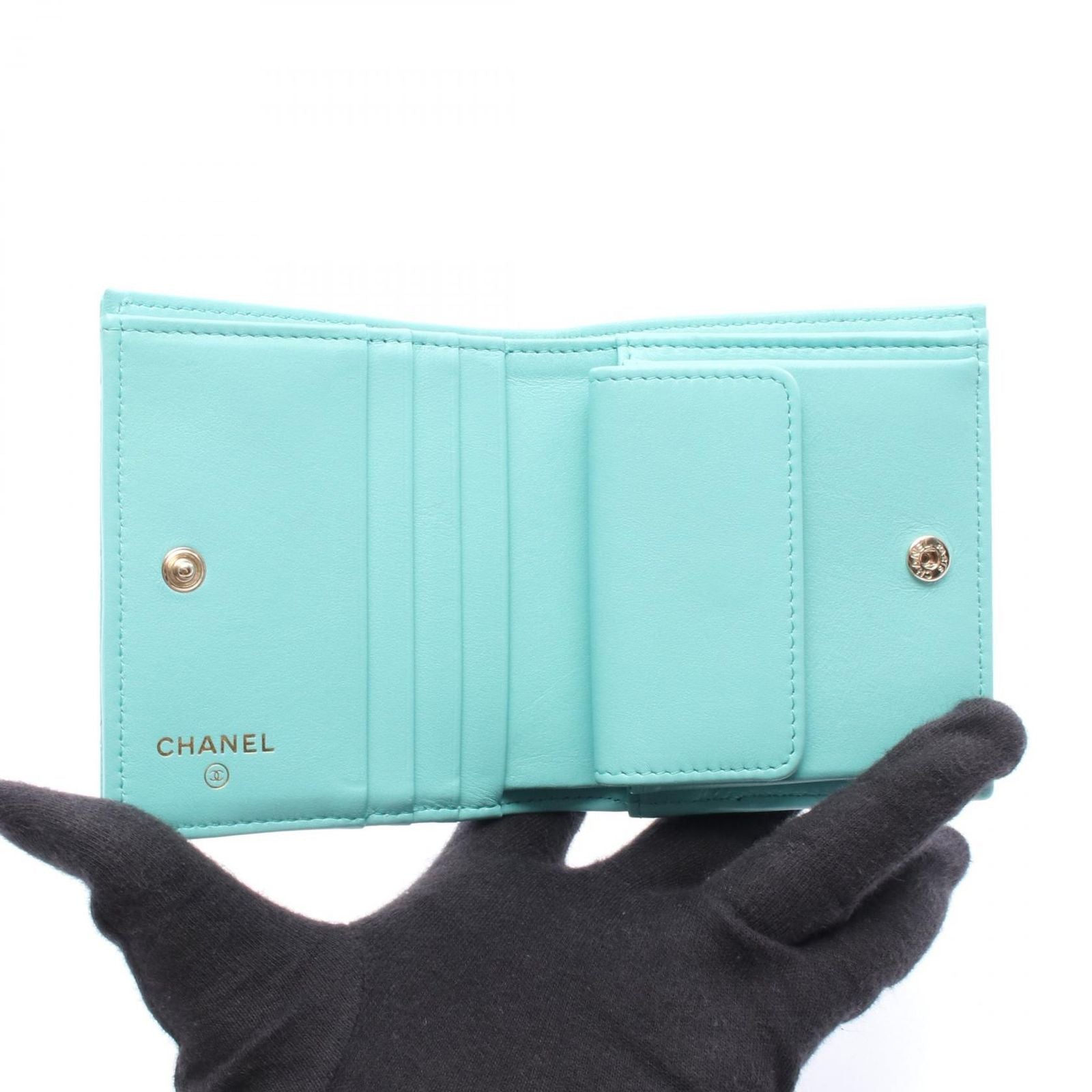 Chanel Bifold Wallet Quilted Classic Small Turquoise Leather — view 3