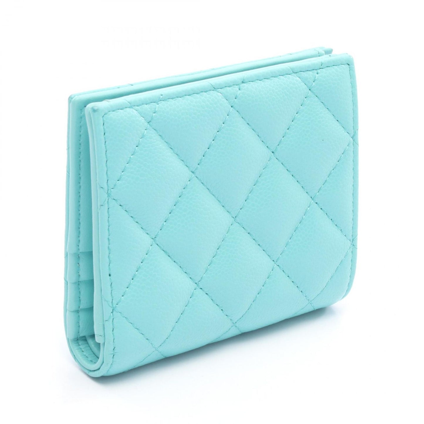 Chanel Bifold Wallet Quilted Classic Small Turquoise Leather — view 2