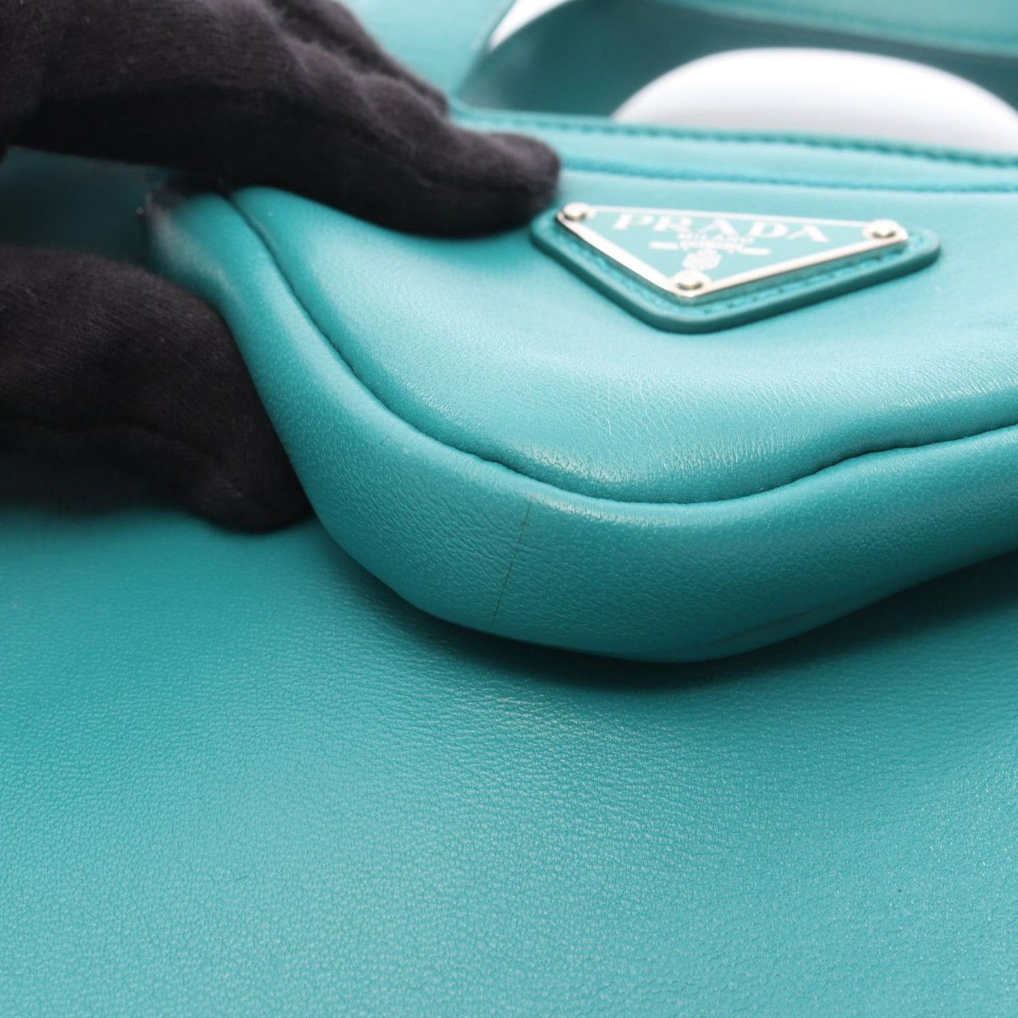 Prada Handbag Nappa Blue Green Leather Triangle Logo 2-Way — view 5