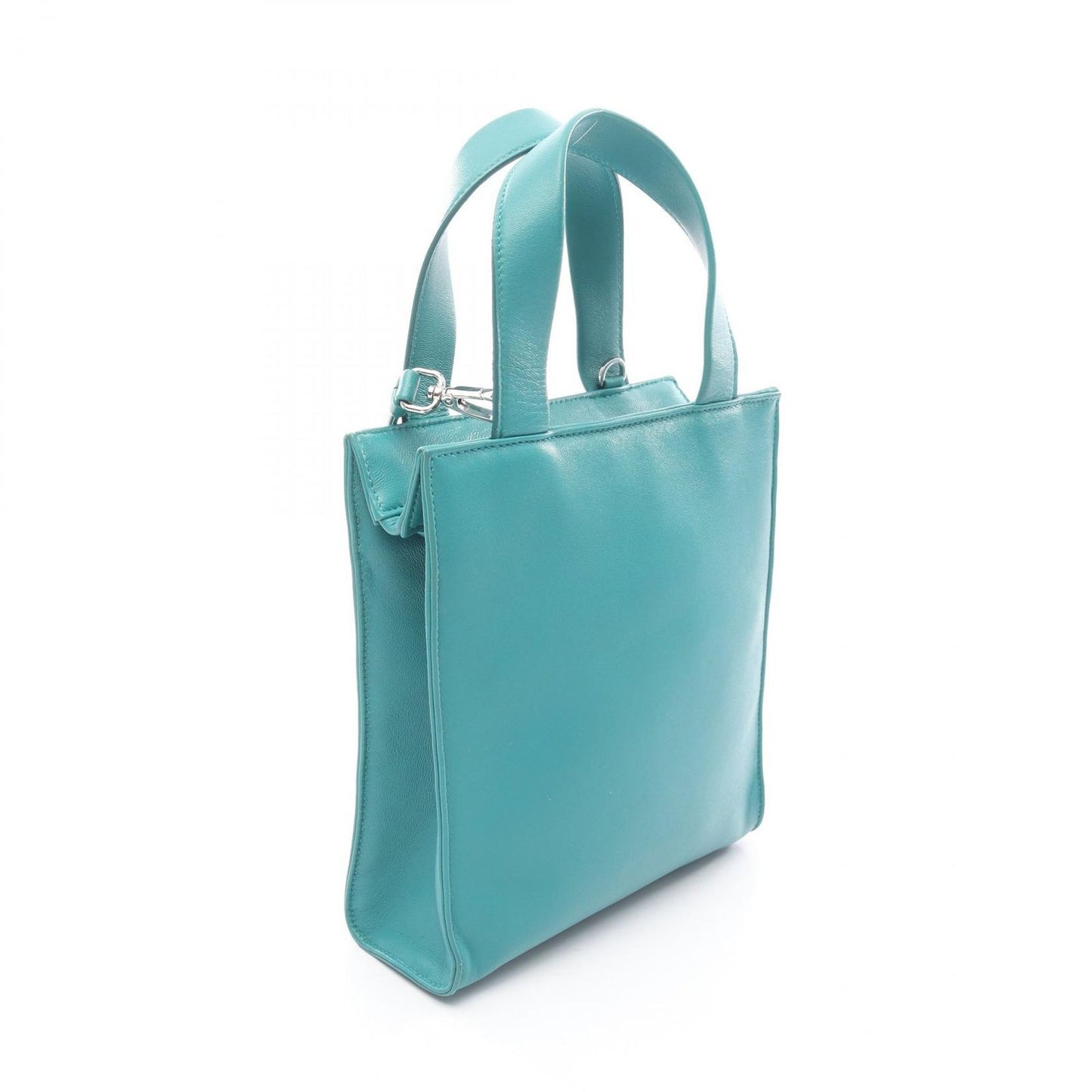 Prada Handbag Nappa Blue Green Leather Triangle Logo 2-Way — view 2