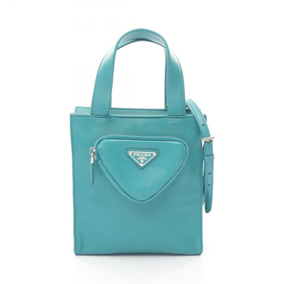 Prada Handbag Nappa Blue Green Leather Triangle Logo 2-Way