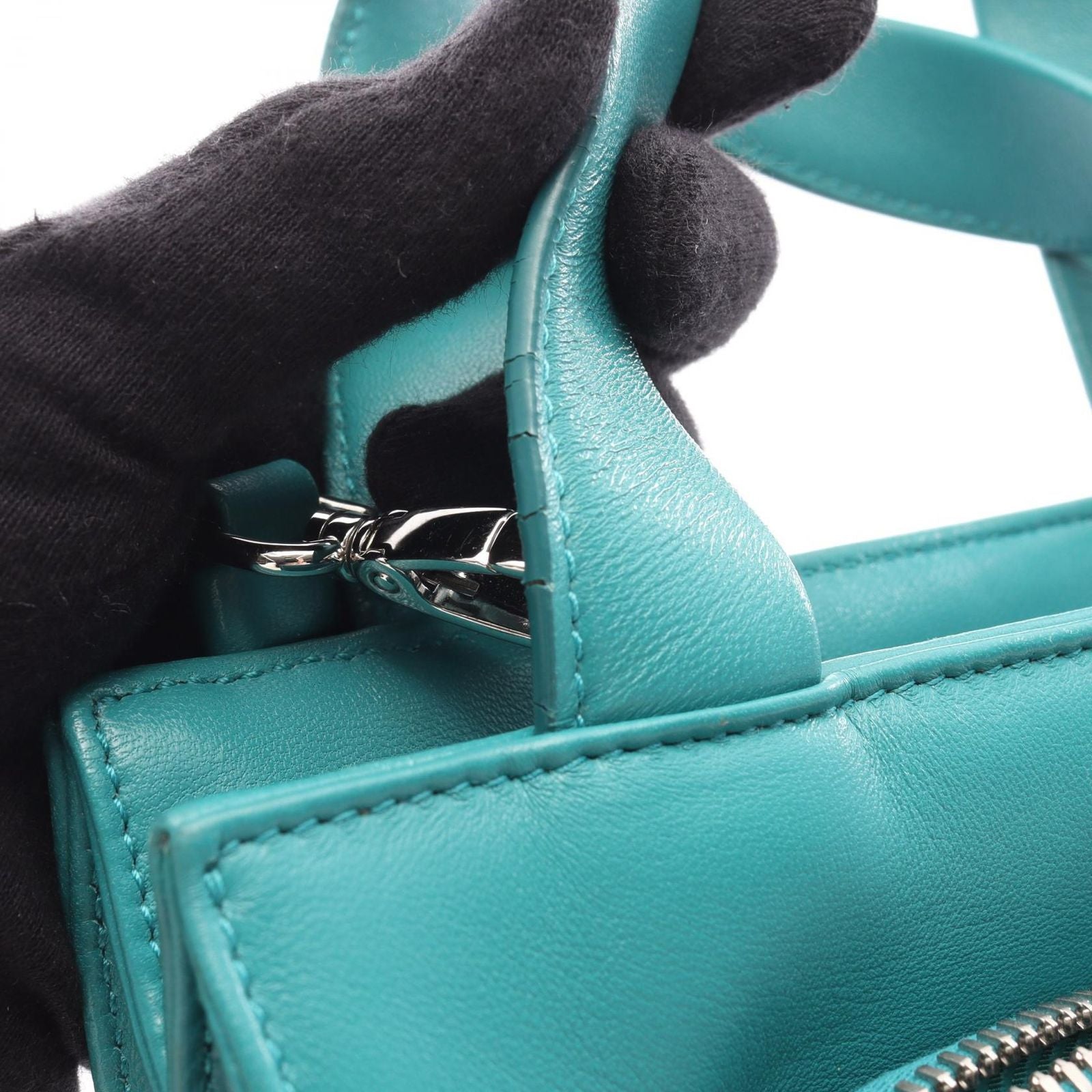 Prada Handbag Nappa Blue Green Leather Triangle Logo 2-Way — view 9