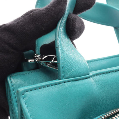 Prada Handbag Nappa Blue Green Leather Triangle Logo 2-Way — view 9