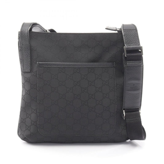 Gucci Shoulder Bag GG Pattern Black Fabric Leather