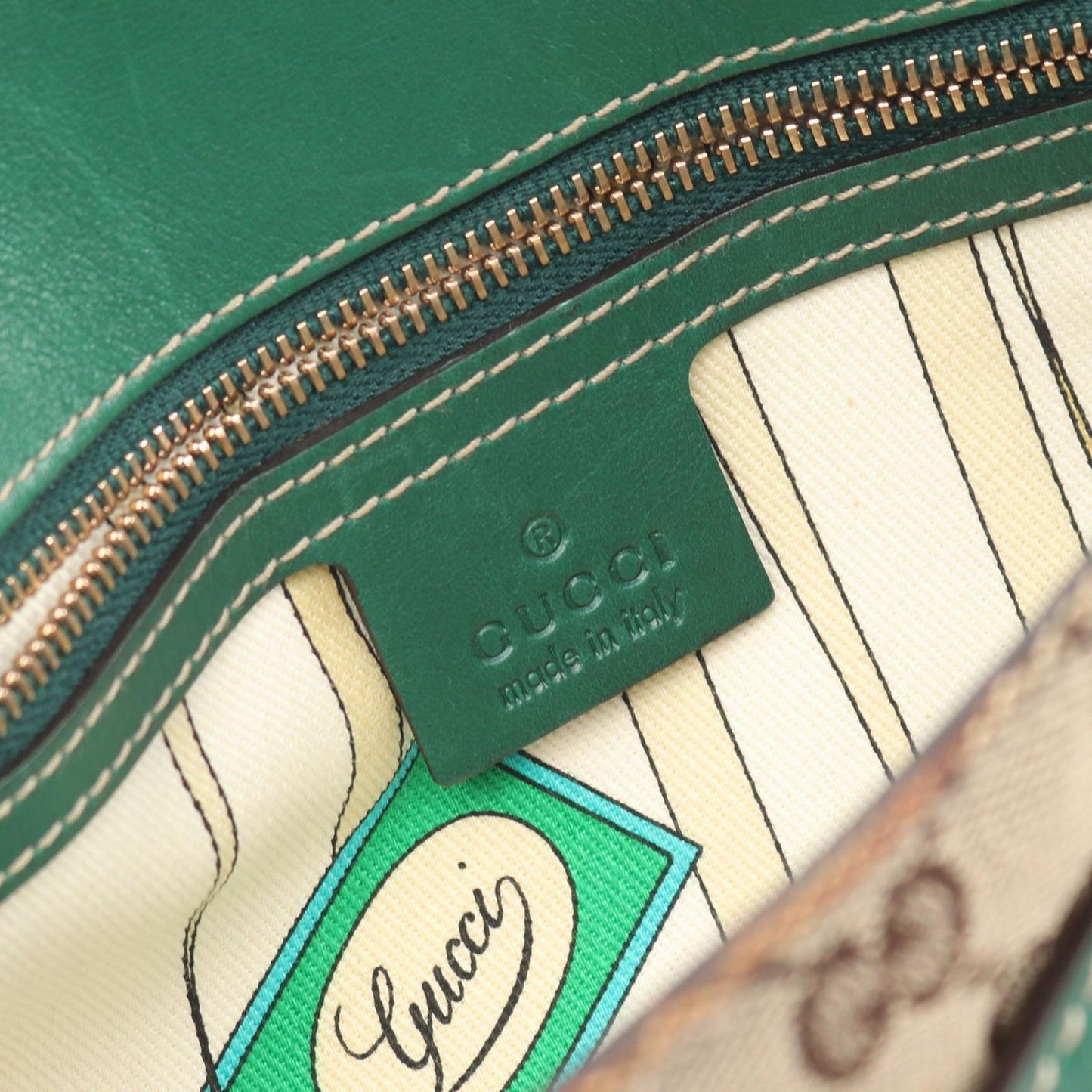 Gucci Shoulder Bag GG Canvas Horsebit Beige Green — view 4