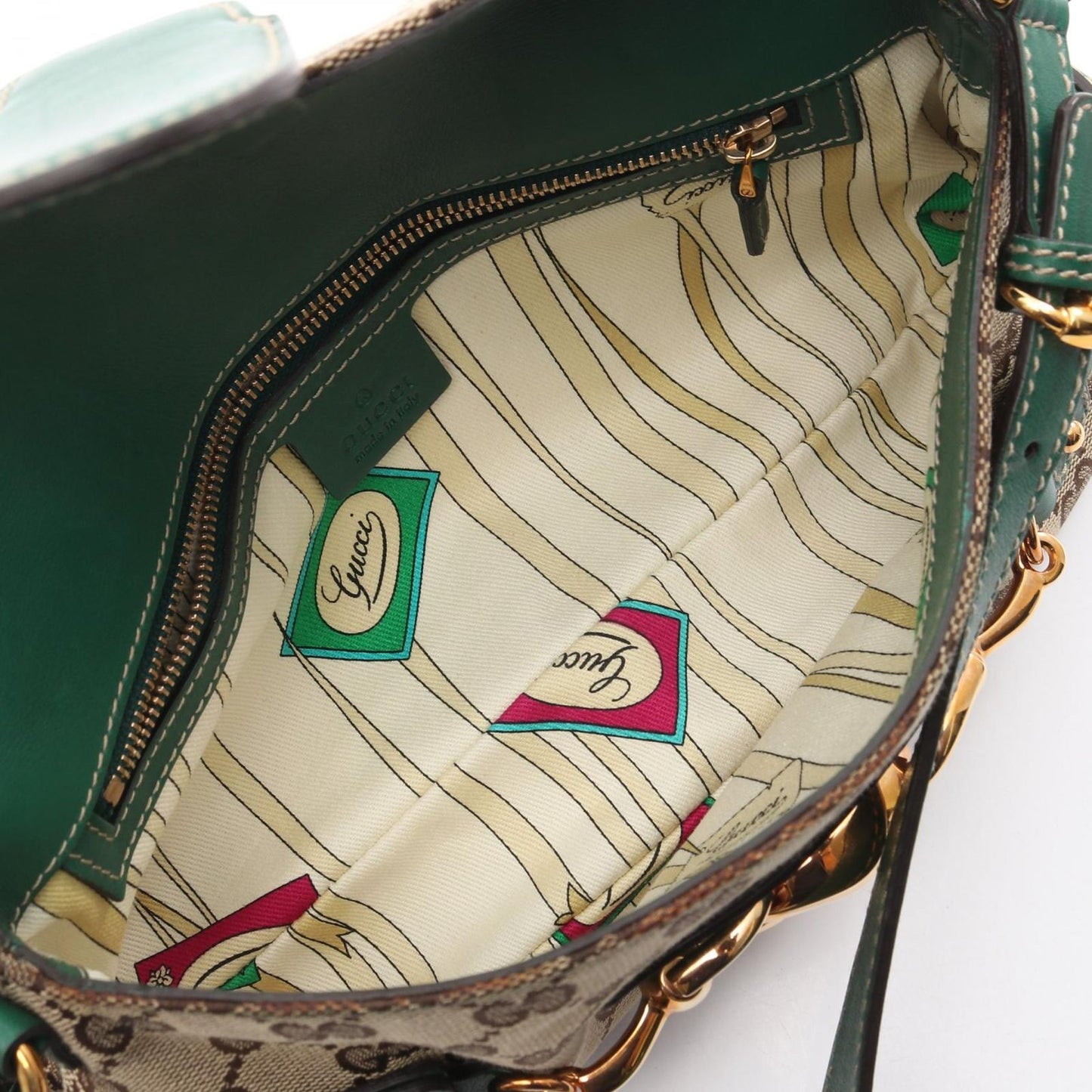 Gucci Shoulder Bag GG Canvas Horsebit Beige Green — view 3