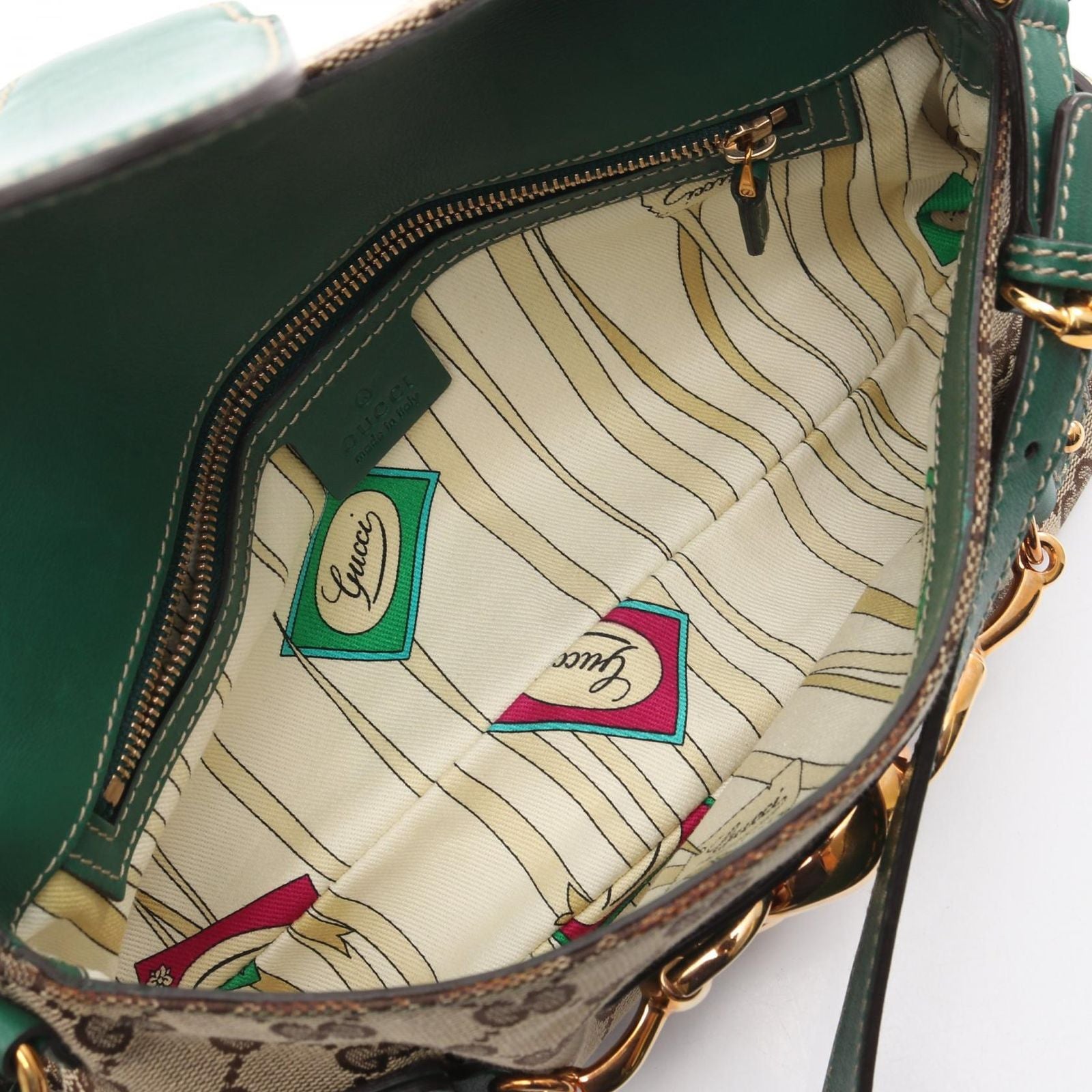 Gucci Shoulder Bag GG Canvas Horsebit Beige Green — view 3