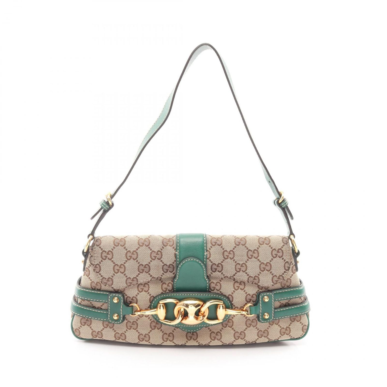 Gucci Shoulder Bag GG Canvas Horsebit Beige Green
