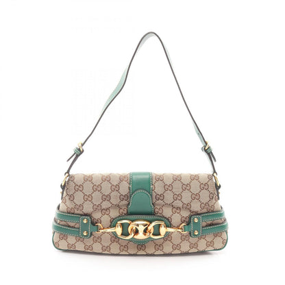 Gucci Shoulder Bag GG Canvas Horsebit Beige Green