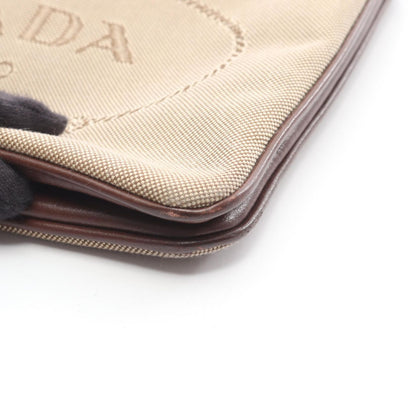 Prada Shoulder Bag Logo Jacquard Beige Brown Canvas Leather — view 9