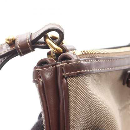 Prada Shoulder Bag Logo Jacquard Beige Brown Canvas Leather — view 6