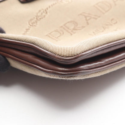 Prada Shoulder Bag Logo Jacquard Beige Brown Canvas Leather — view 8