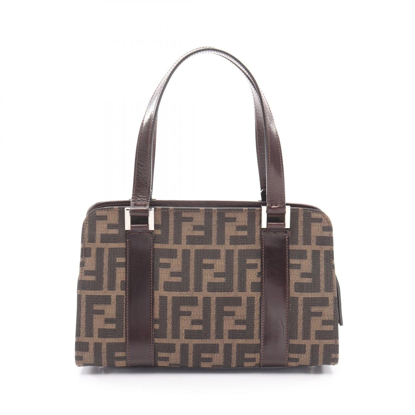 Fendi Handbag Zucca Black Brown Canvas Leather