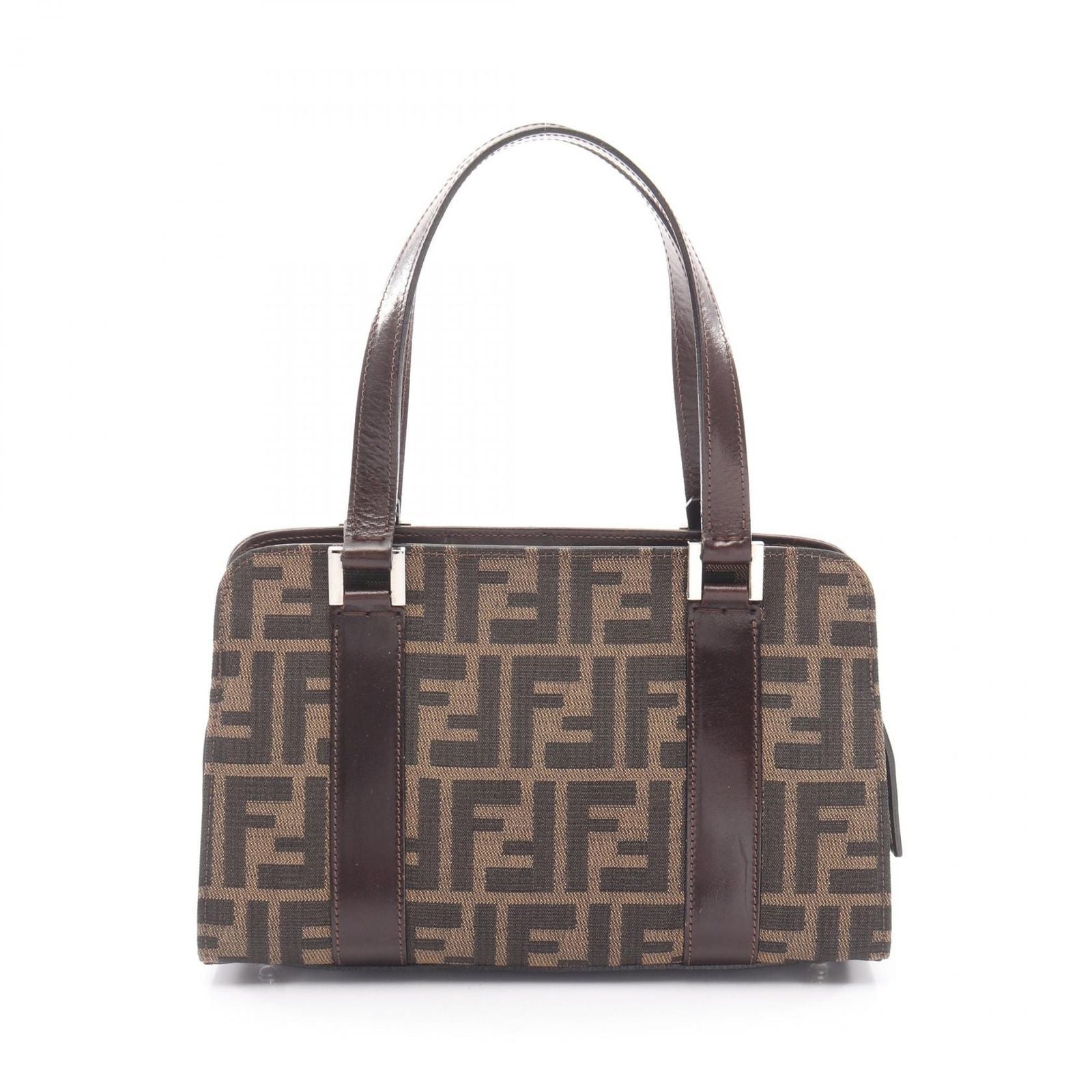 Fendi Handbag Zucca Black Brown Canvas Leather