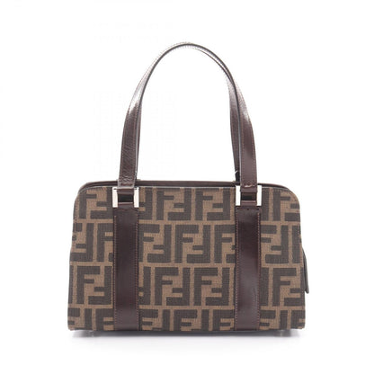 Fendi Handbag Zucca Black Brown Canvas Leather