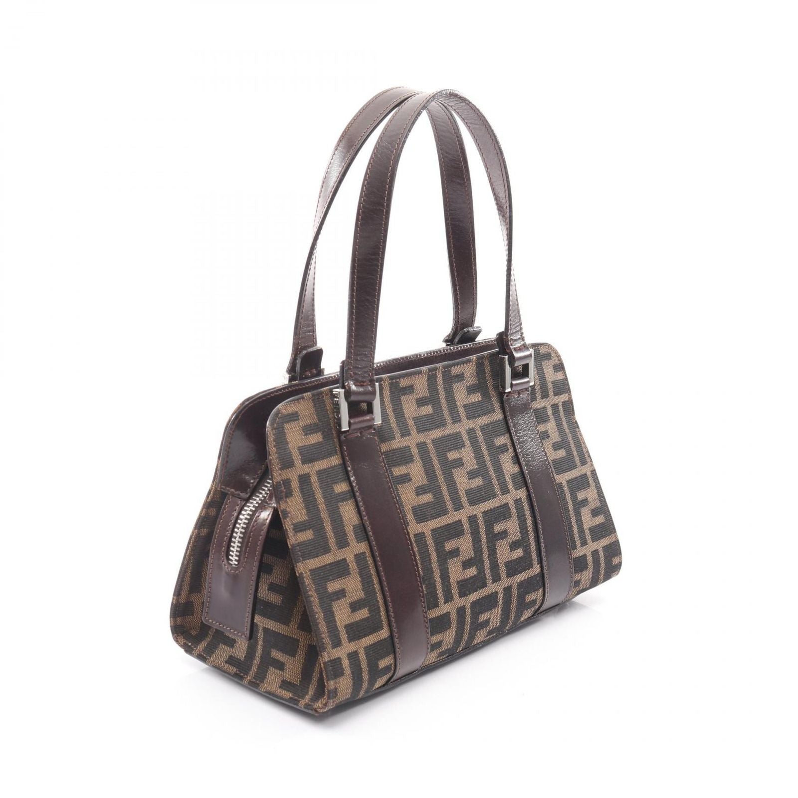 Fendi Handbag Zucca Black Brown Canvas Leather — view 2