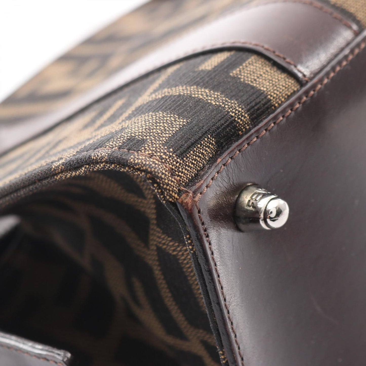 Fendi Handbag Zucca Black Brown Canvas Leather — view 5