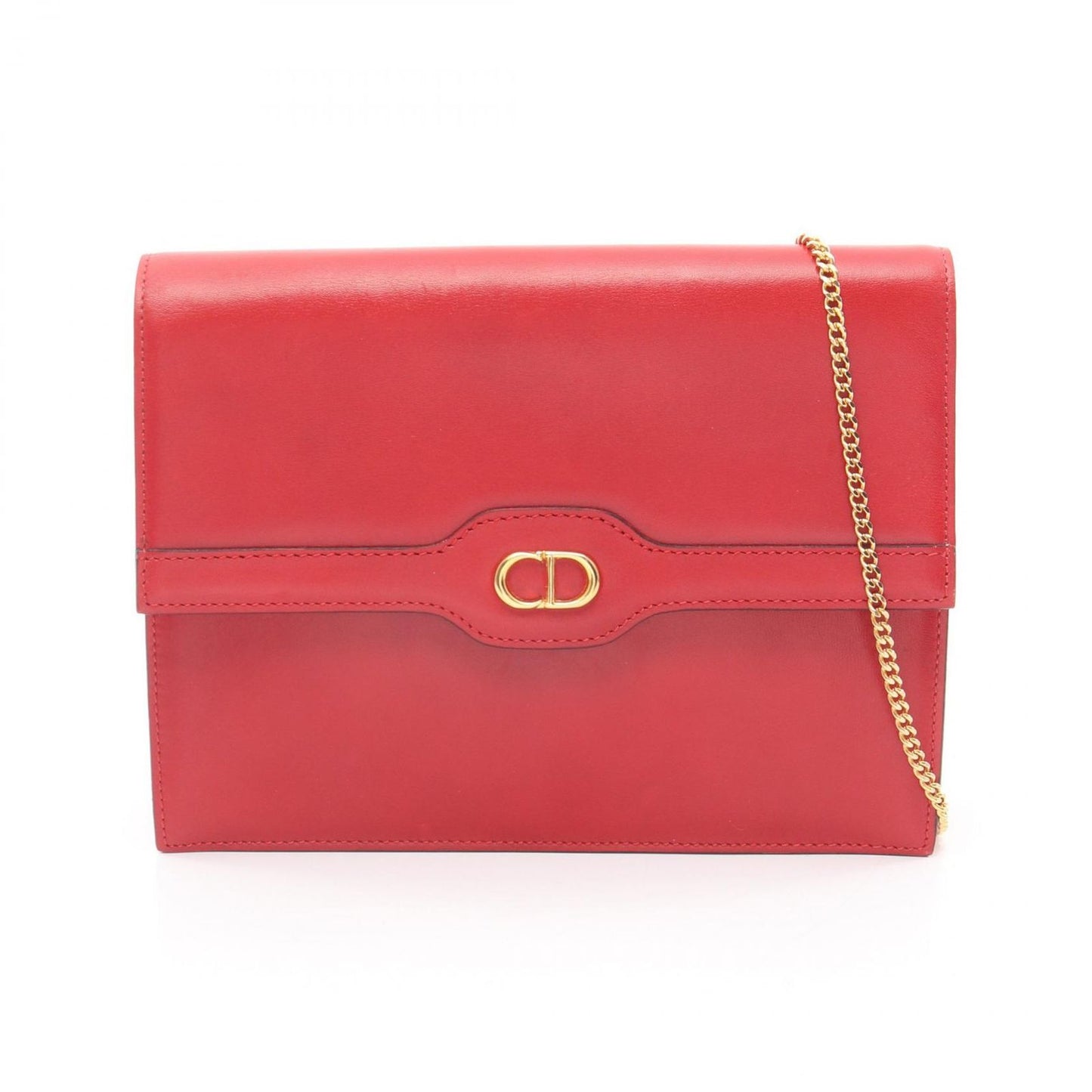 Dior Shoulder Bag CD Logo Red Leather Vintage Chain