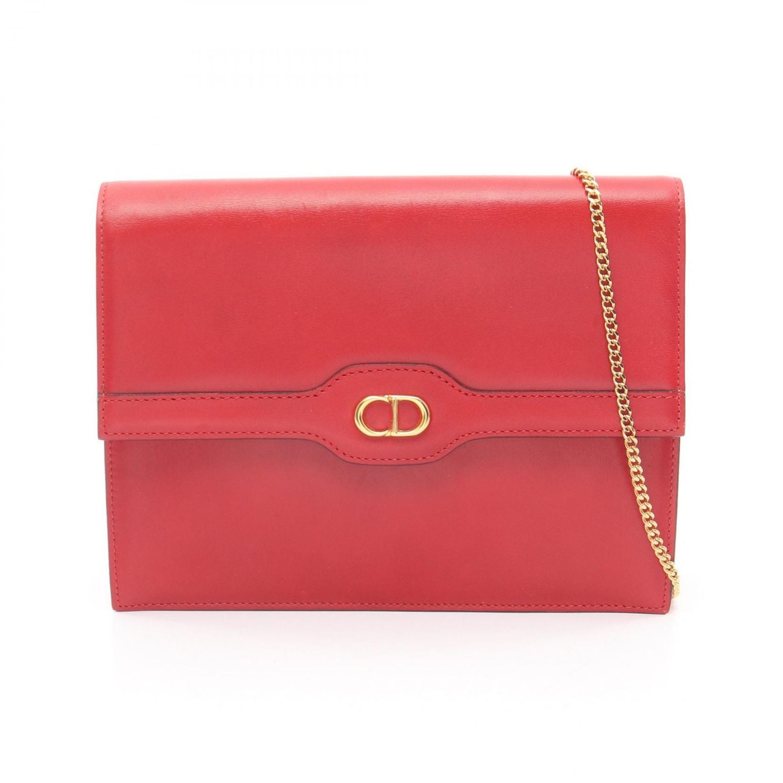 Dior Shoulder Bag CD Logo Red Leather Vintage Chain