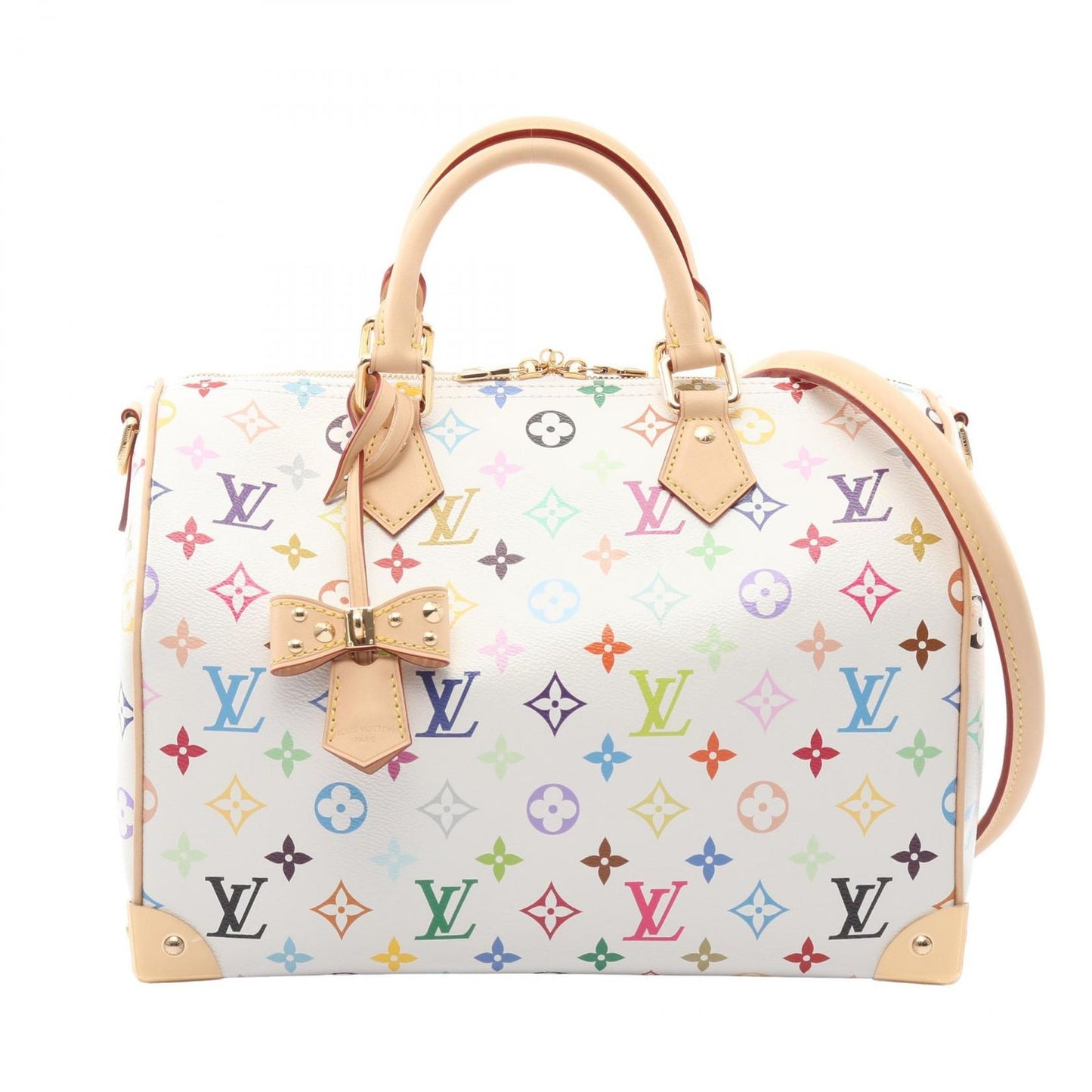 Louis Vuitton Handbag LV Tm Speedy Soft 30 Monogram Multicolor Blanc Canvas