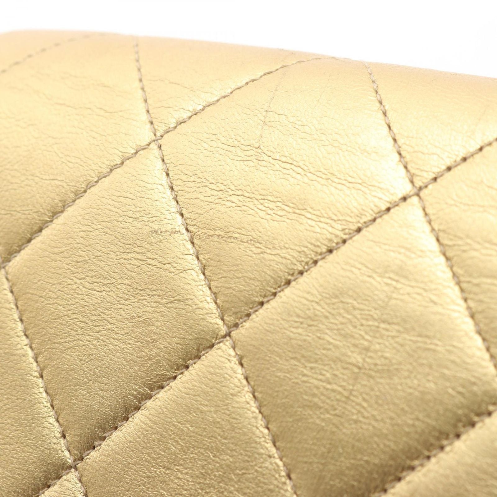Chanel Backpack Quilted Metallic Gold Leather Double Turnlock Chain — view 8