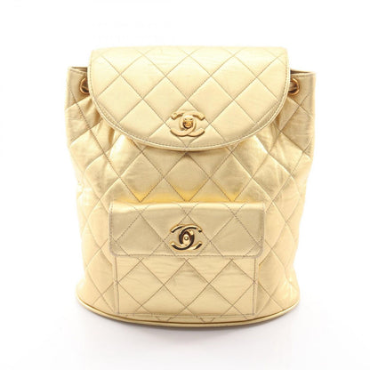 Chanel Backpack Quilted Metallic Gold Leather Double Turnlock Chain