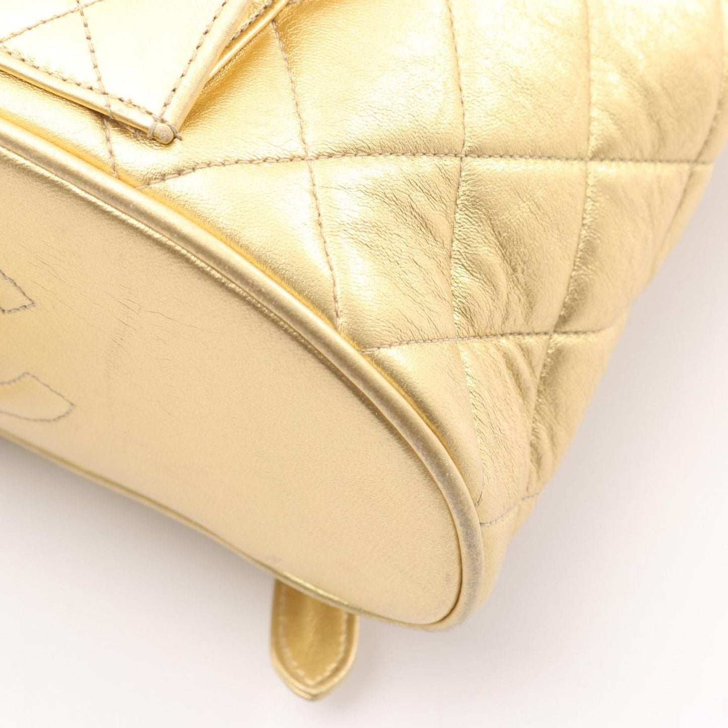 Chanel Backpack Quilted Metallic Gold Leather Double Turnlock Chain — view 6