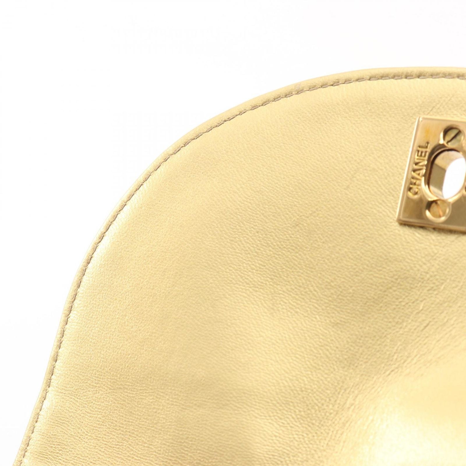 Chanel Backpack Quilted Metallic Gold Leather Double Turnlock Chain — view 9