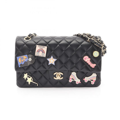 Chanel Shoulder Bag Quilted Double Flap Black Lambskin Chain
