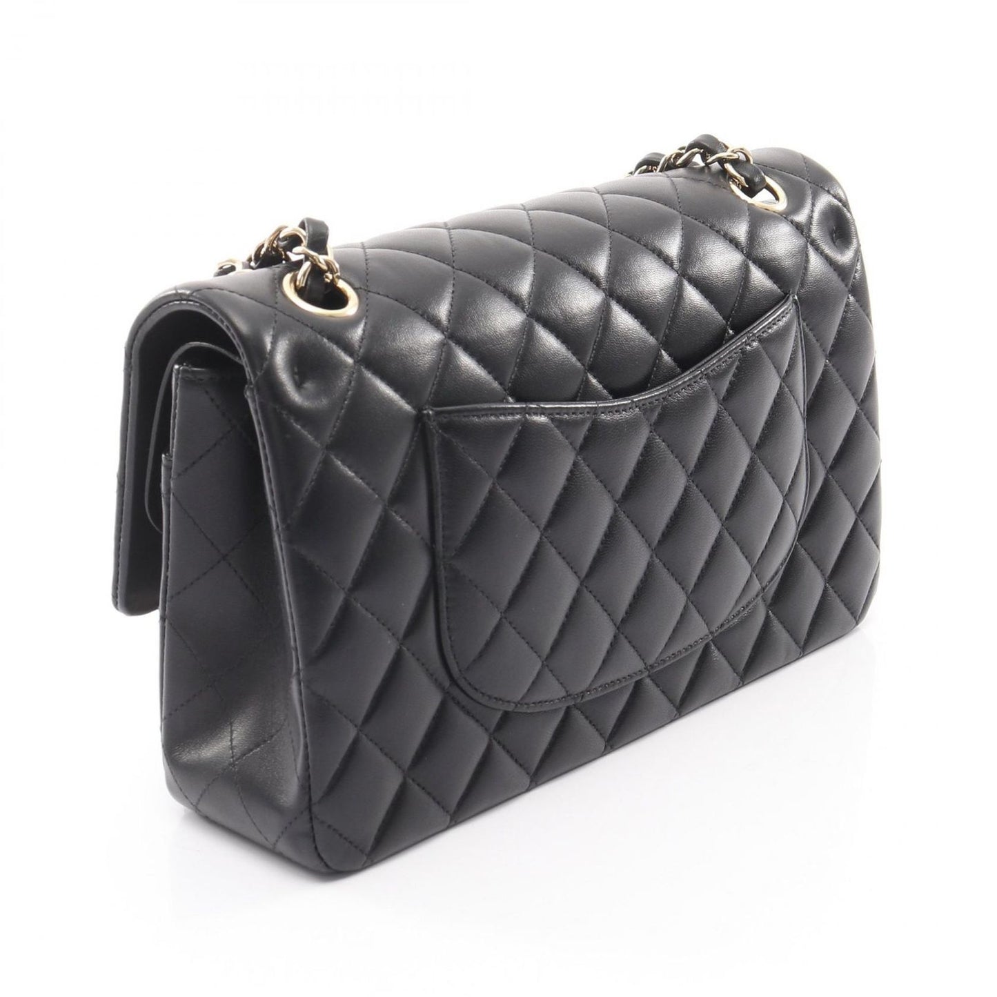 Chanel Shoulder Bag Quilted Double Flap Black Lambskin Chain — view 2