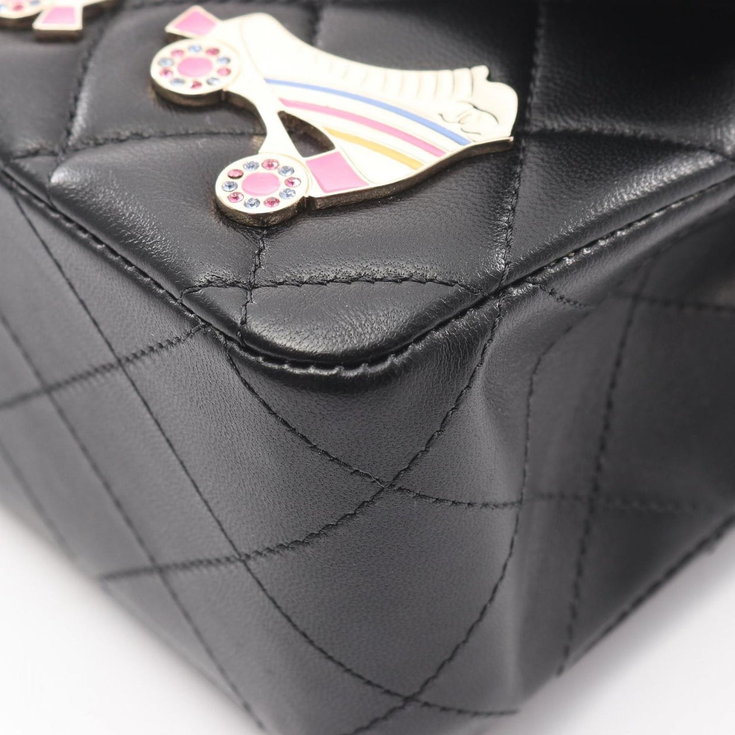 Chanel Shoulder Bag Quilted Double Flap Black Lambskin Chain — view 7