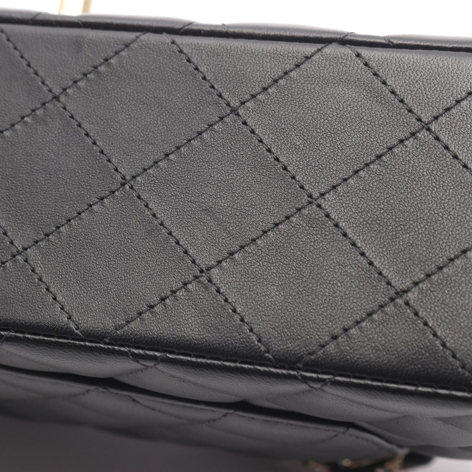 Chanel Shoulder Bag Quilted Double Flap Black Lambskin Chain — view 9