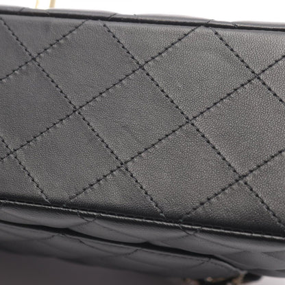 Chanel Shoulder Bag Quilted Double Flap Black Lambskin Chain — view 9