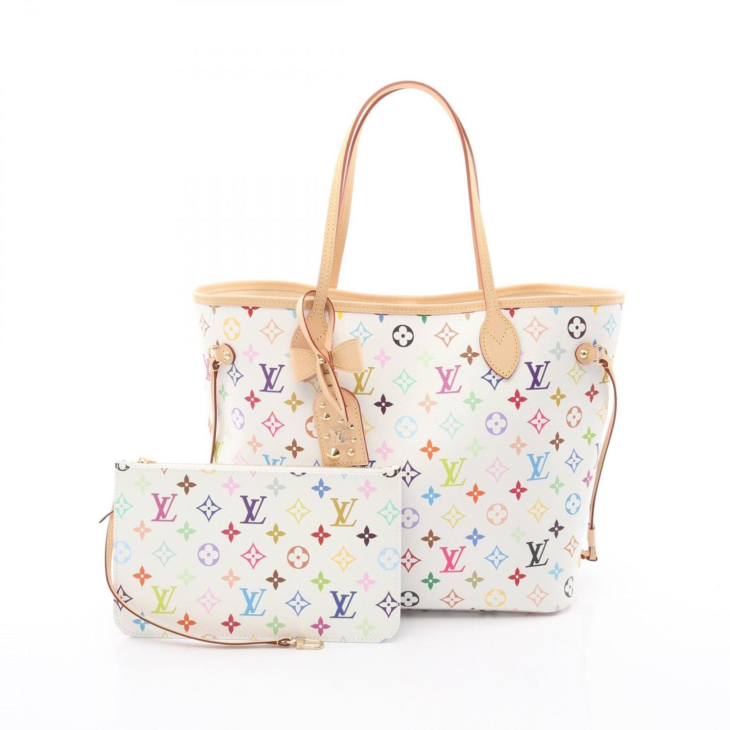 Louis Vuitton Tote LV TM Neverfull MM Monogram Multicolor Blanc Canvas Leather