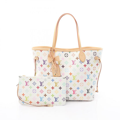 Louis Vuitton Tote LV TM Neverfull MM Monogram Multicolor Blanc Canvas Leather