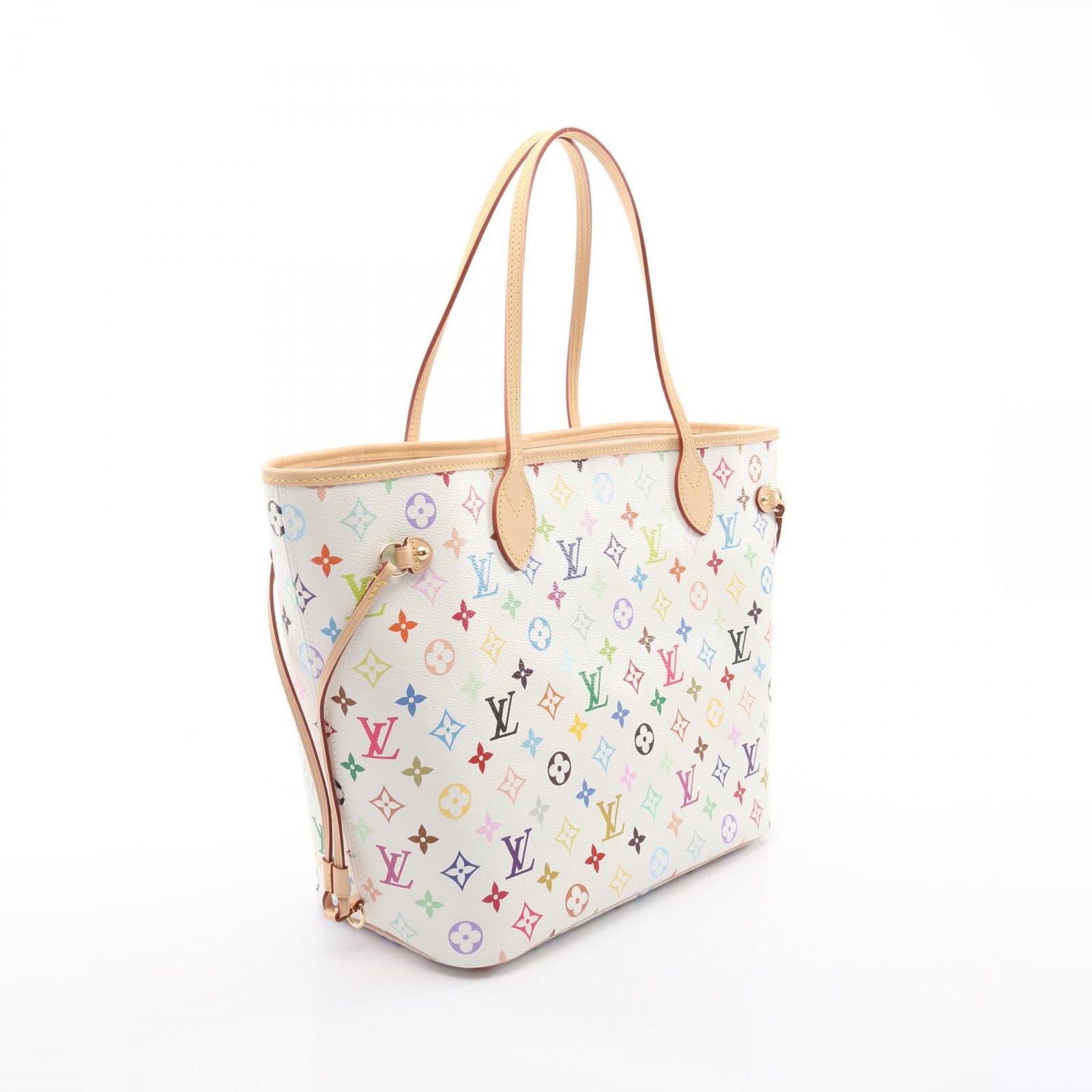 Louis Vuitton Tote LV TM Neverfull MM Monogram Multicolor Blanc Canvas Leather — view 2